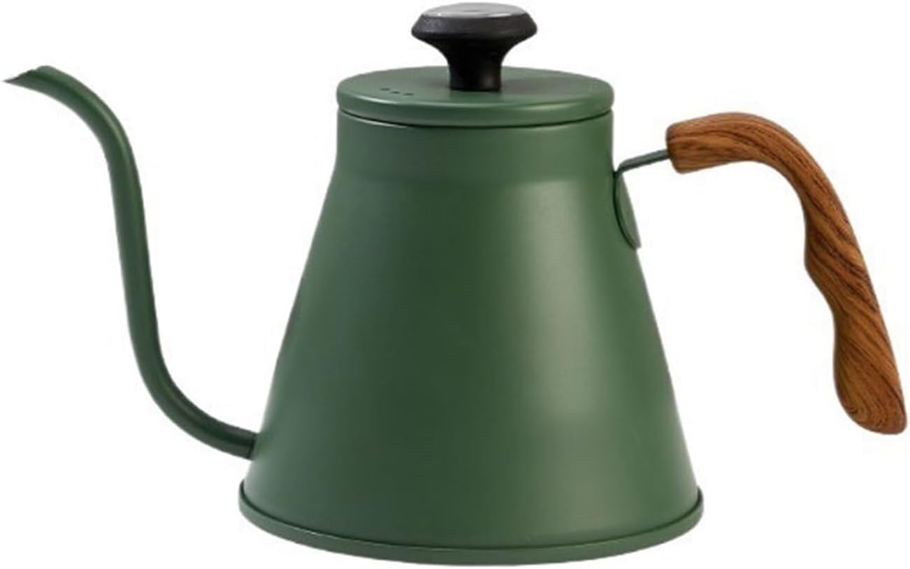 304 Stainless Steel Coffee Pot with Wooden Handle, Temperature Control, 1000ml Hand Brew Kettle for Coffee, Tea, Outdoor & Indoor Use