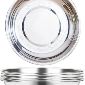 6 Pcs Stainless Steel Plates 9 Inch, Stainless Steel Dinner Plates, Metal Lightweight Unbreakable Dinner Dishes Plates Set for BBQ, Snack, Salad, Appetizer, Fruit, Cookies
