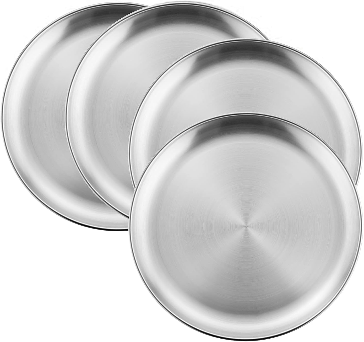 4-Piece 18/8 Stainless Steel Plates, Metal 304 Dinner Dishes for Kids Toddlers Children, 10 Inches Feeding Serving Camping Plates, Reusable and Dishwasher Safe
