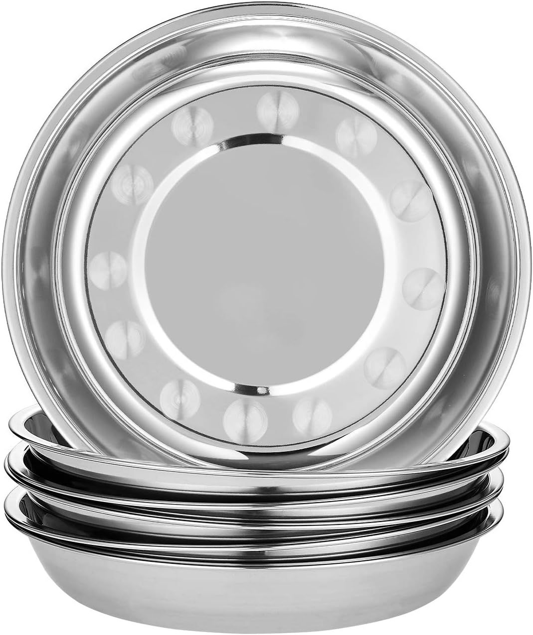 6-Piece 18/10 Stainless Steel Round Plates,Dinner Plate Dish,9-Inch