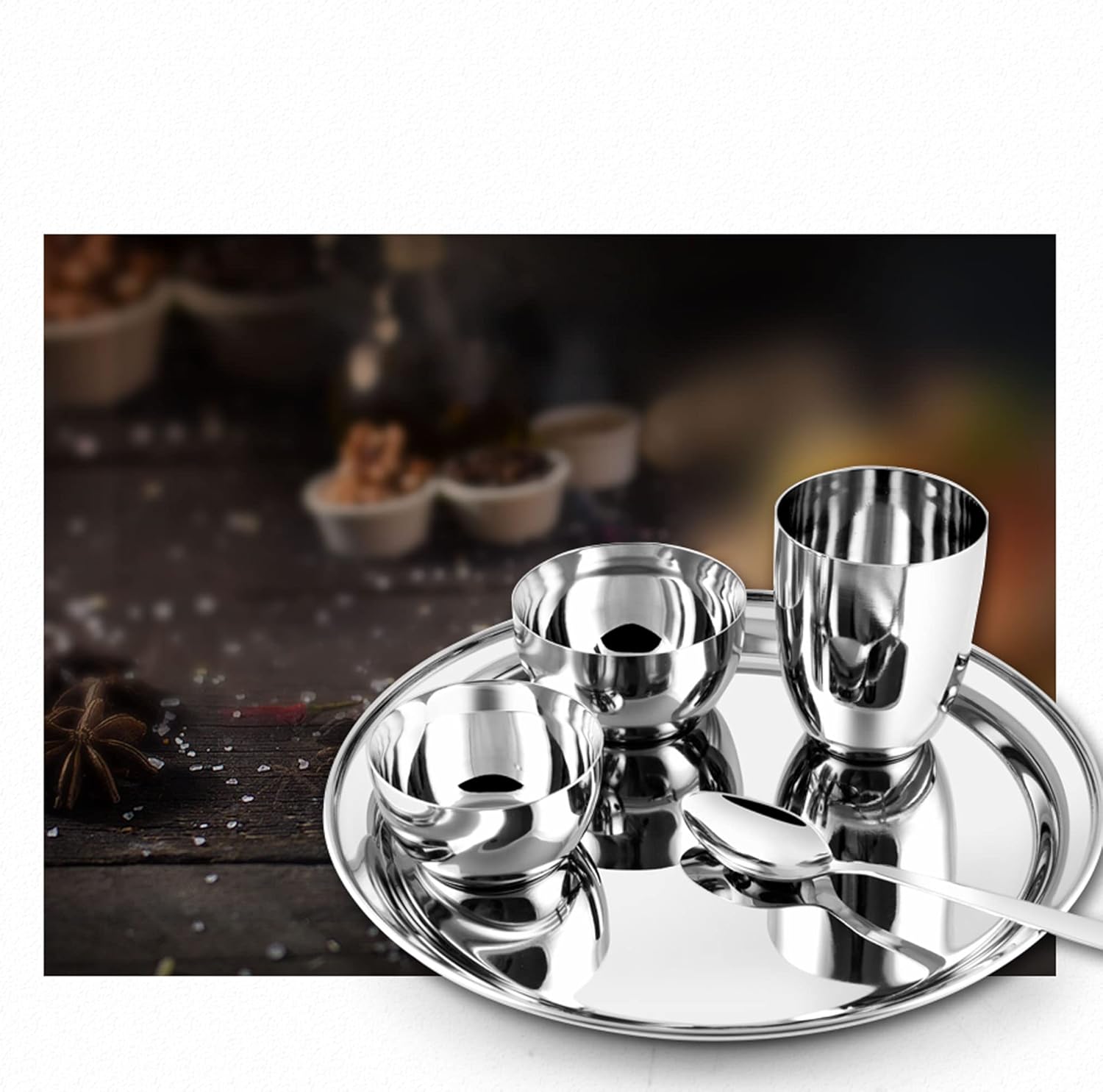 Stainless Steel Dinner Set of 32 Pcs (Dinner Plates, Quarter Plates, Glasses, Spoons, Dishes, Bowls) Dinnerware Set Dishwasher Safe - Camping Set - Service for 4 (Sticker Free) - Image 2